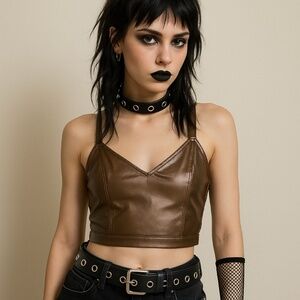 Lost + Wander Faux Leather Crop Top Brown Bronze Tank Cami Going Out Clubwear S